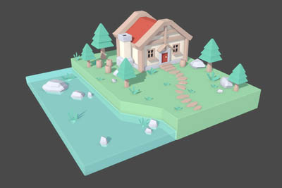 Low poly, limited palette house - Maya